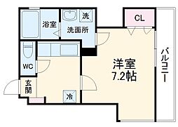 阪急京都本線 西院駅 徒歩12分の賃貸マンション 4階1Kの間取り