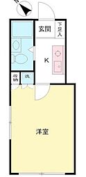 京王線 西調布駅 徒歩6分の賃貸アパート 1階1Kの間取り