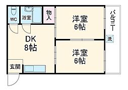 アーバンヒル太秦 2階2DKの間取り