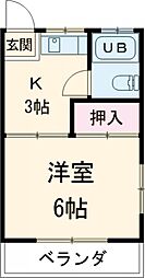 第一落合荘 2階1Kの間取り