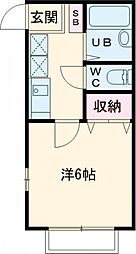 カーサプラム 1階1Kの間取り