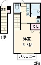 京王線 つつじヶ丘駅 徒歩7分の賃貸アパート 2階1Kの間取り