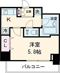 京王線 府中駅 徒歩5分の賃貸マンション 5階1Kの間取り