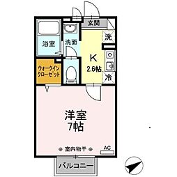 京王線 国領駅 徒歩6分の賃貸アパート 2階1Kの間取り