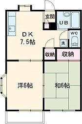 ルナハイツ 2階2DKの間取り