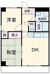 小田急小田原線 相模大野駅 徒歩7分の賃貸マンション 2階2DKの間取り