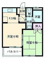 東マンションII 2階2Kの間取り