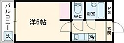 グランデュール 2階1Kの間取り