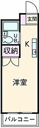 グリーンビュー若葉 1階ワンルームの間取り