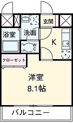 京王線 つつじヶ丘駅 徒歩12分の賃貸マンション 2階1Kの間取り