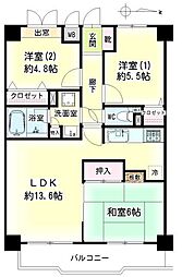 京王線 国領駅 徒歩7分の賃貸マンション 2階3LDKの間取り