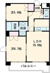 京王線 府中駅 徒歩4分の賃貸マンション 2階2LDKの間取り