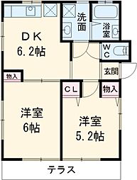 タウン泉ＮI 1階2DKの間取り