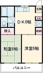 サンライズマンション 3階2DKの間取り