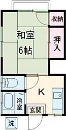 コーポ田中 2階1Kの間取り