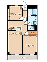 ローヤル国立マンション 3階2LDKの間取り