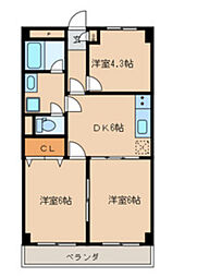 JR中央線 国立駅 徒歩17分の賃貸マンション 3階3DKの間取り