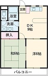 西武拝島線 東大和市駅 徒歩15分の賃貸マンション 2階2DKの間取り