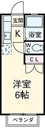 コーポなごみ 2階1Kの間取り