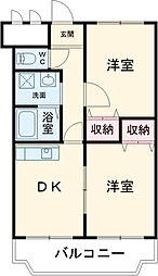 ベルサージュ21 3階2DKの間取り