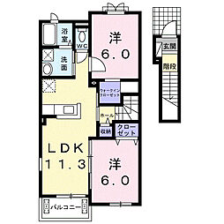 カレント　II 2階2LDKの間取り