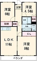 高井ハイツ 4階3LDKの間取り