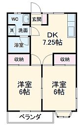 グレースハイム 2階2DKの間取り