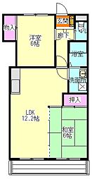 JR両毛線 前橋駅 徒歩18分の賃貸アパート 2階2LDKの間取り