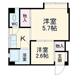 岡田ＢＬＤ6 4階2Kの間取り