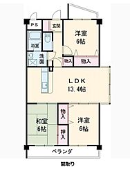 ビオス菰口 6階3LDKの間取り