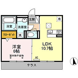エーデルハイムクロダ2 1LDKの間取図画像