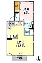 シエルコートIII 1階1LDKの間取り