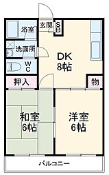 JR埼京線 南与野駅 徒歩22分の賃貸アパート 1階2DKの間取り