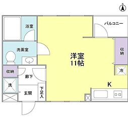 パティオ自由が丘 1階ワンルームの間取り