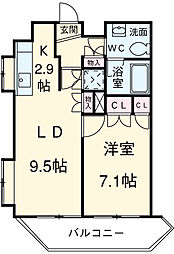 スペーシア池尻大橋 7階1LDKの間取り