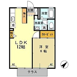 リバーサイド向山 2階1LDKの間取り