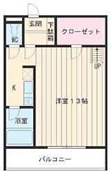 セザンヌ三谷 2階1Kの間取り