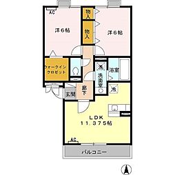 豊橋鉄道渥美線 高師駅 徒歩15分の賃貸アパート 3階2LDKの間取り