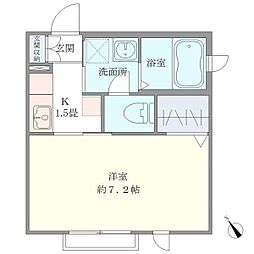 オークヴィラＡ棟 2階1Kの間取り