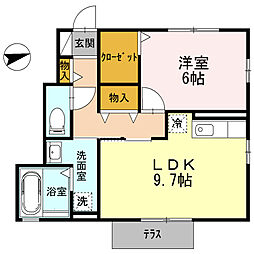 ボヌール 1階1LDKの間取り