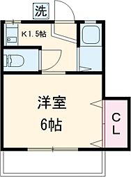 好日ハイツ 2階1Kの間取り