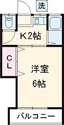 好日ハイツ 2階1Kの間取り