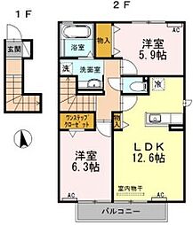 ハイム杉山　Ａ棟 2階2LDKの間取り