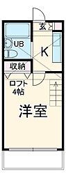 東急東横線 綱島駅 徒歩10分の賃貸アパート 2階1Kの間取り