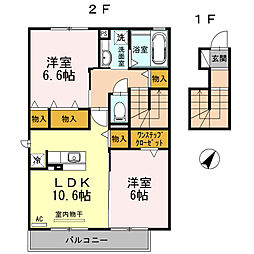 JR東海道本線 豊橋駅 バス21分 南牛川下車 徒歩3分の賃貸アパート 2階2LDKの間取り