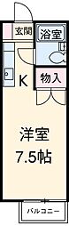 プリンスヒルＢ 2階ワンルームの間取り
