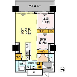 セントラルレジデンス 10階2LDKの間取り