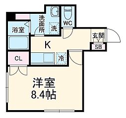 アネックス登 2階1Kの間取り