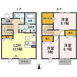 JR飯田線 下地駅 徒歩19分の賃貸テラスハウス 1階3LDKの間取り