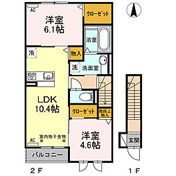 コンフォール西小鷹野 2階2LDKの間取り